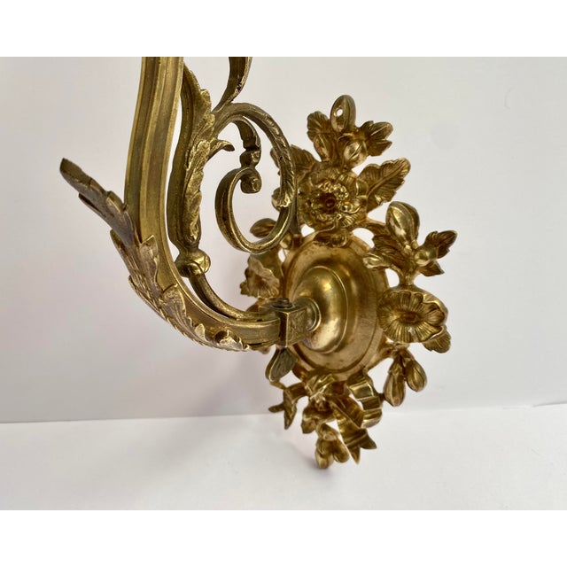 Gold Bronze Sconce with White Glass Lampshade, France, 1930s For Sale - Image 8 of 10