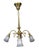 Antique drop light pendant chandelier. Made of brass featuring Victorian styling with four scrolled arms and frosted glass...