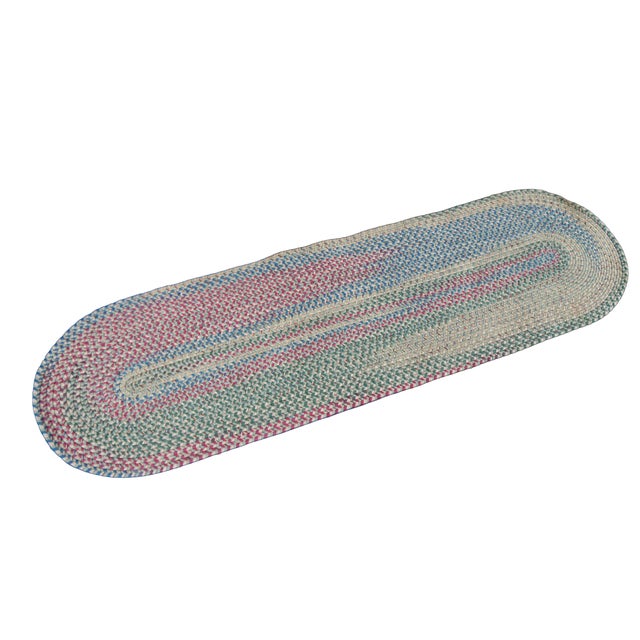 Rustic Vintage Woven Braided Geometric Oval Area Rug Runner Mat 84" For Sale - Image 3 of 14