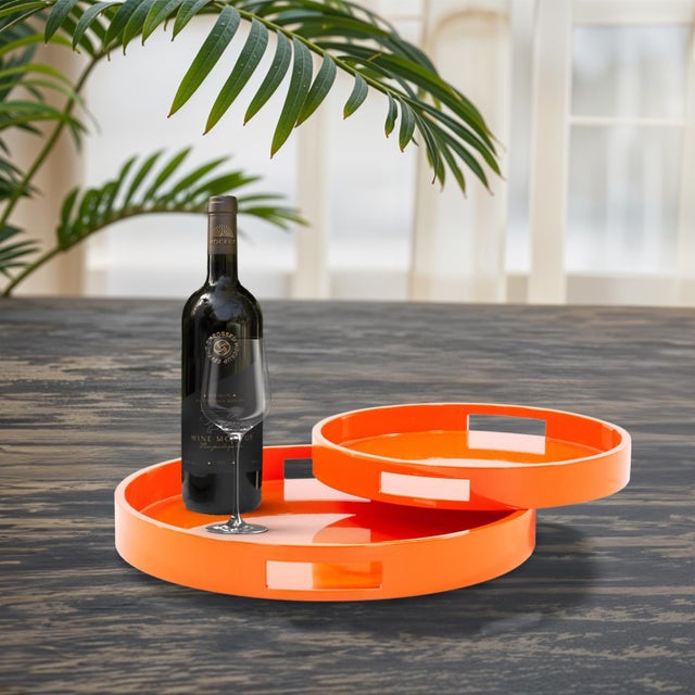 Saint Tropez Round Tray Set of 2 - Orange For Sale - Image 10 of 10