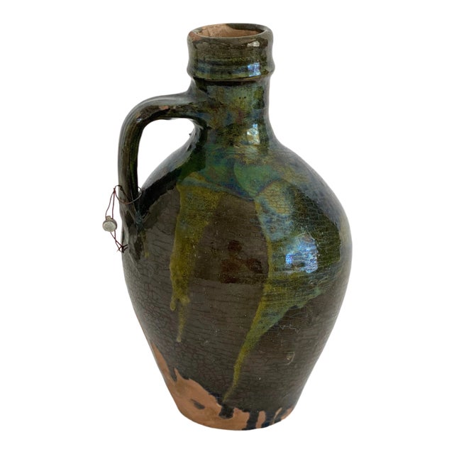 1930s Turkish Glazed Earthenware Oil Jug For Sale