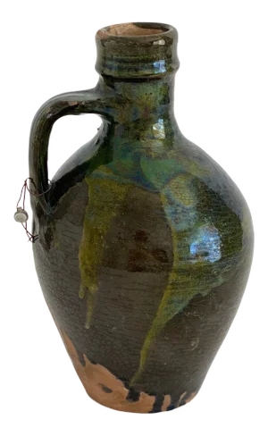 1930s Turkish Glazed Earthenware Oil Jug