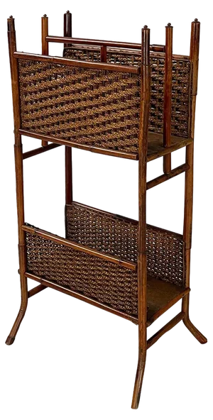 Mid-Century Italian Modern Magazine Rack with Double Shelf in Rattan, 1960s