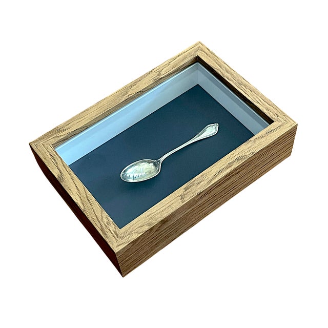 Wood Antique 19th-Century Sterling Silver Spoon Hand Engraved “Yale” Spoon in Custom Birchwood Shadow Box For Sale - Image 7 of 8