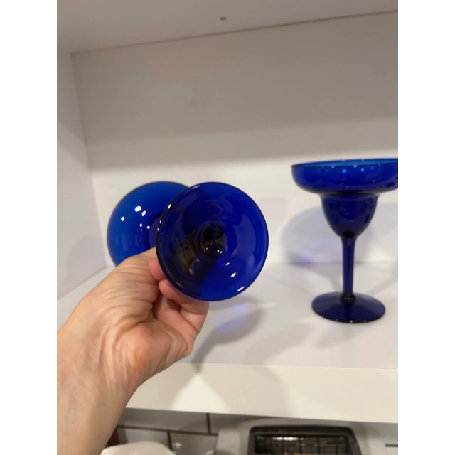 Mid Century Modern Cobalt Blue Margarita Glasses- Set of 4 For Sale In Sacramento - Image 6 of 7