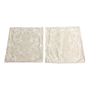Fortuny White Eggshell Printed on Ivory Silk Texture Ground Campanille - Pair of Pillow Covers