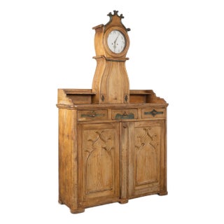 19th Century Original Painted Swedish Pine Clock Cabinet For Sale