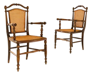 1900s French Louis XIII Wooden Armchairs With Cane Seats & Backs - A Pair