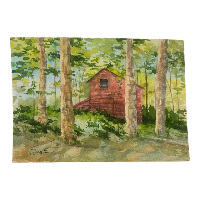 “In the Woods” Signed Original Watercolor Landscape by Nancy Smith For Sale
