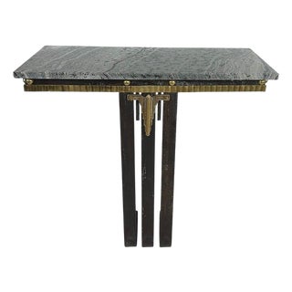 1930s Art Deco Wrought Iron, Brass, Marble Console Table, Subes Manner For Sale