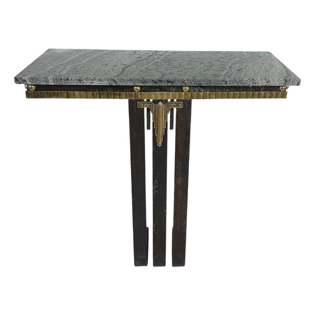 1930s Art Deco Wrought Iron, Brass, Marble Console Table, Subes Manner For Sale