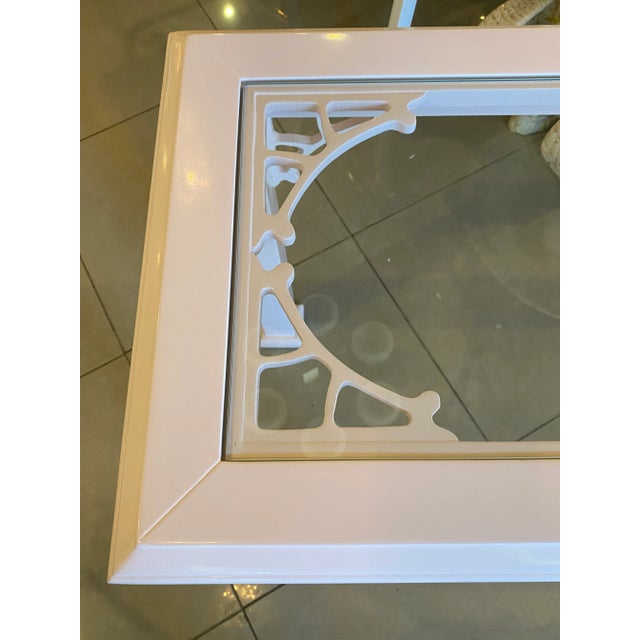 Vintage John Stuart Palm Beach Coral Lacquered Fretwork Glass Top Console Table For Sale In West Palm - Image 6 of 13
