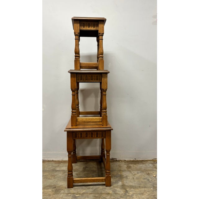 Vintage English Oak Nest of Tables For Sale - Image 4 of 9