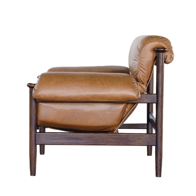 Mid-Century Modern Matthew Izzo Home Selina Leather Sling Arm Chair With Recycled Oak Frame For Sale - Image 3 of 5