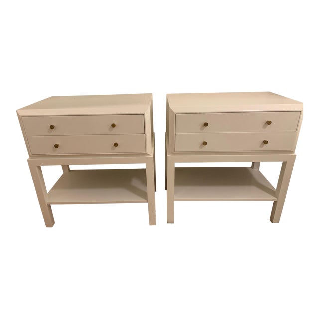 White Lacquer Bedside Tables - A Pair | Chairish