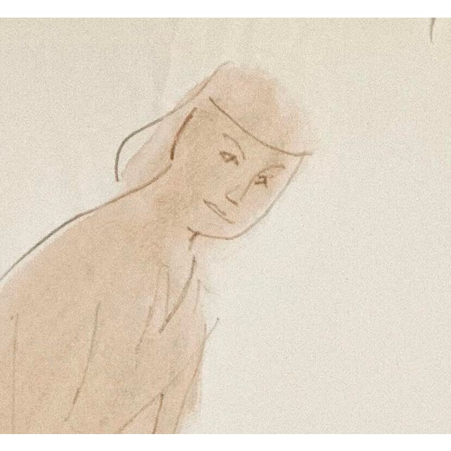 Sweet mid-century vintage abstract figure painting from France. Wonderful sketch quality. Comes with acid free mat and...