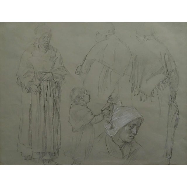 Leon Augustin Lhermitte -3 Women & a Child - Original Pencil Drawing -C1880s For Sale - Image 4 of 9