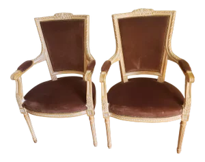 1930s Vintage Gustavian Style Swedish Empire Upholstered Armchairs - a Pair