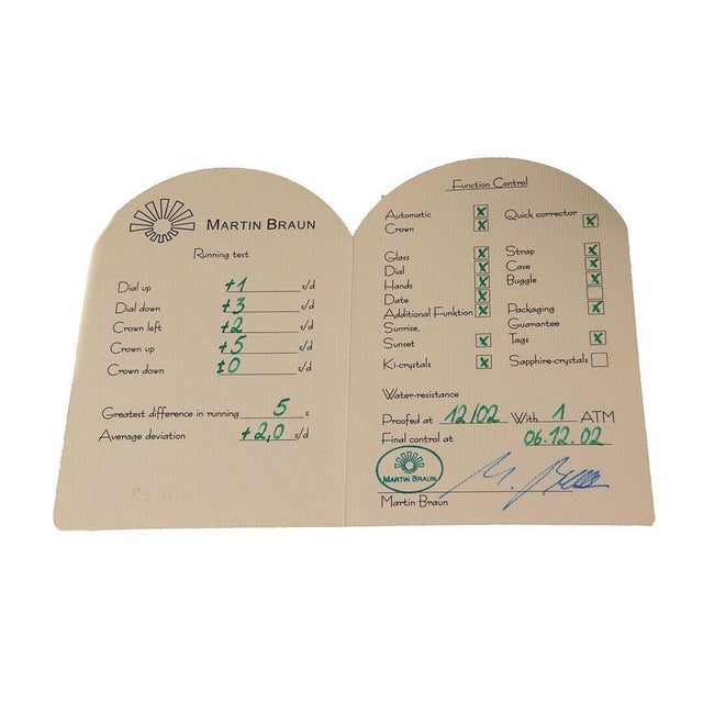 Gold Martin Braun EOS 39 Wristwatch Sunrise Sunset 18k Gold Leather Box Cert For Sale - Image 8 of 11