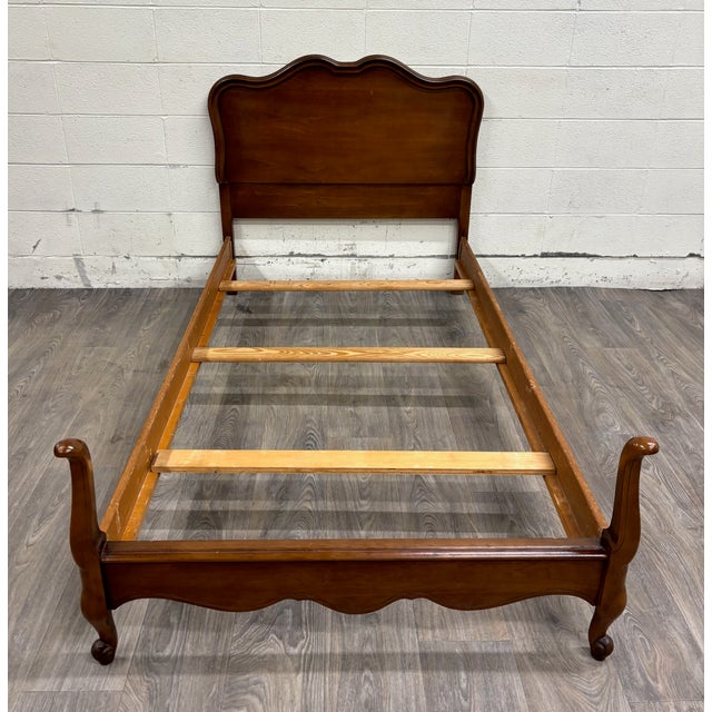 Wood Vintage Twin Size French Provincial Country French Style Walnut Bedframe For Sale - Image 7 of 11