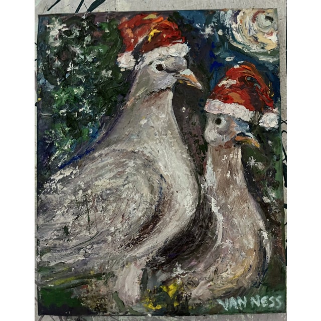 “Two Turtle Doves”, Oil Painting, Framed, by Van Ness Two doves don their holiday caps for the season. 9.5”x11.5” silver...