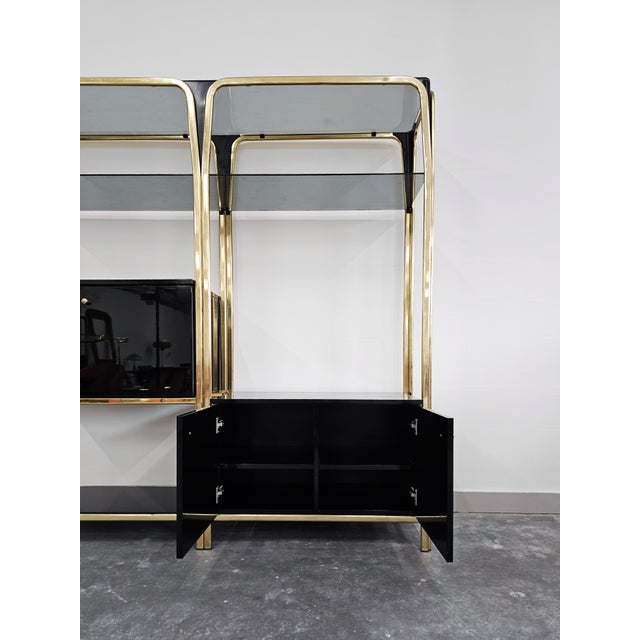Hollywood Regency Hollywood Regency Black Lacquered Wall Unit, 1989 For Sale - Image 3 of 11