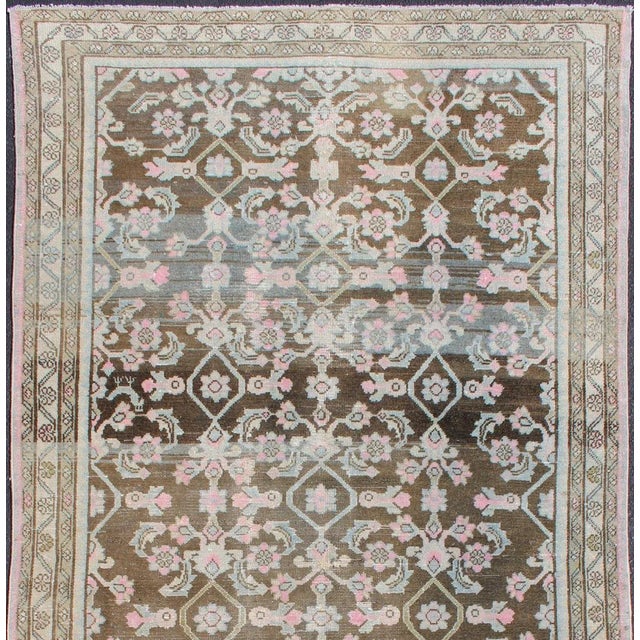 Keivan Woven Arts, , Floral design Hamedan vintage rug in brown and light color tones, rug , Hamedan, circa 1940 This...