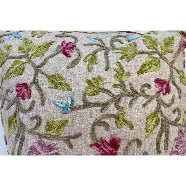 Square Pillow With. Pink and Lavender Embroidered Floral Pattern, Made in U K For Sale - Image 4 of 10