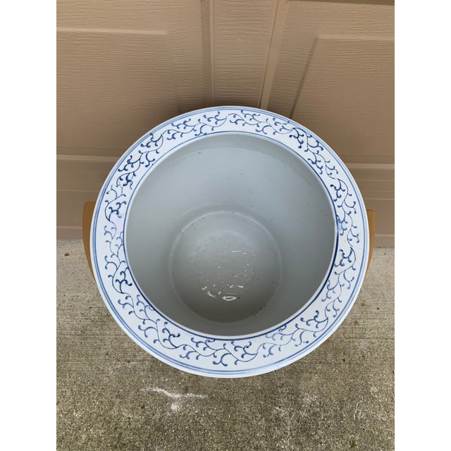 1990s Chinoiserie Blue and White Porcelain Fishbowl Planter For Sale In South Bend - Image 6 of 9