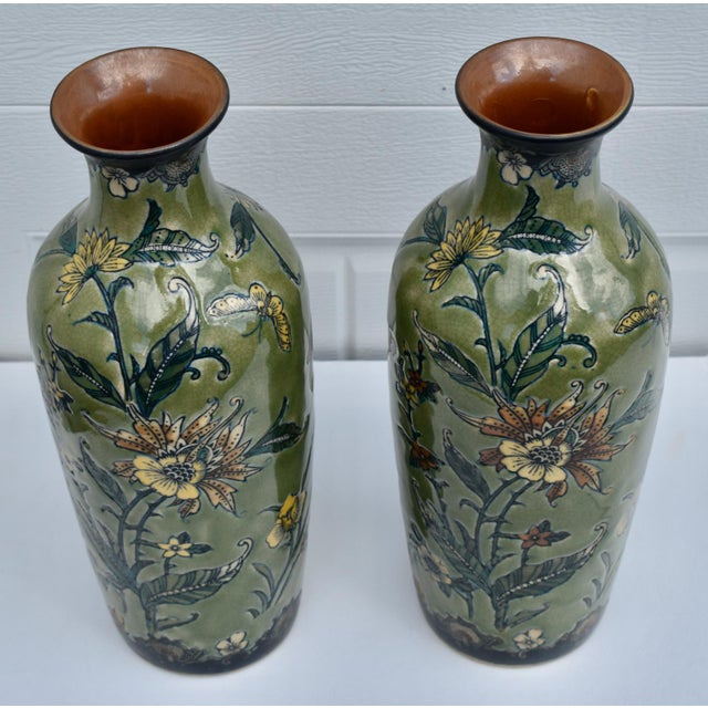 Traditional Vtg. Pair of Baum Bros Formalities Vase W/Floral & Butterfly Details For Sale - Image 3 of 14