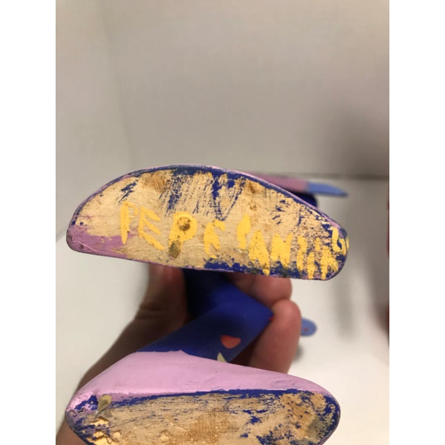 Vintage 1990s Pepe Santiago Signed Oxacan Hand Painted Wooden Figurines - Set of 2 For Sale In Los Angeles - Image 6 of 10