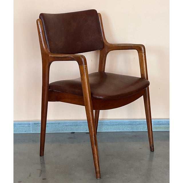 1950s Modern Teak and Brown Leather Armchairs in Erik Buch Style For Sale - Image 5 of 11