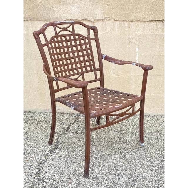 Late 20th Century Cast Aluminum Basketweave Lattice Rattan Patio Outdoor Chairs (B) - Set of 4 For Sale - Image 4 of 10