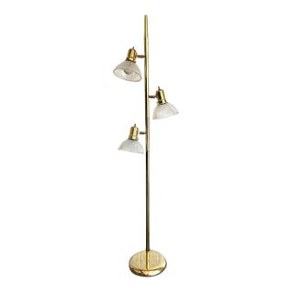 1970s Brass Glass-Dome 3 Light Floor Lamp For Sale