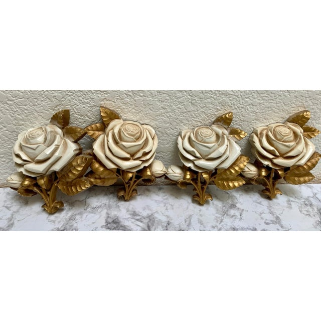 Plastic Set of Four 1950s Textural Roses Wall Accents, Midcentury Homco Usa For Sale - Image 7 of 11