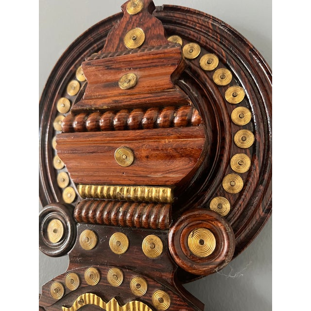 Vintage Wood & Brass Wall Hanging For Sale - Image 9 of 12