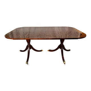 1990s Councill Craftsman Mahogany Banded Pedestal Dining Table W/ 3 Leaves For Sale