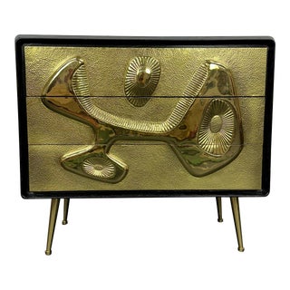 Jonathan Adler ‘Reform’ Chest Three Drawer Dresser in Brass and Ebonized Wood For Sale