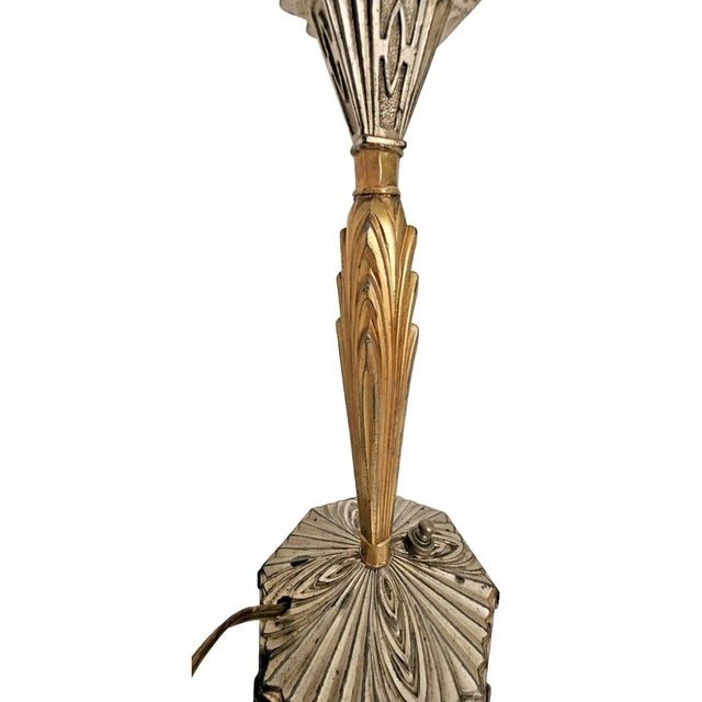 Pair of 1920s Art Deco Bronze Candle Lamps Skyscraper Base, Nickel & Gold Plated For Sale - Image 14 of 18