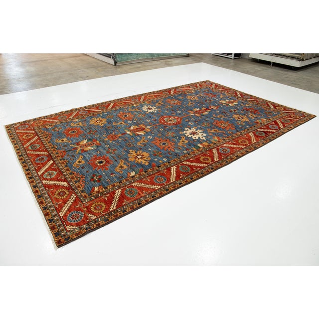 Contemporary 8 X 14 Contemporary Serapi-Style Blue Wool Rug Featuring a Floral Design For Sale - Image 3 of 10