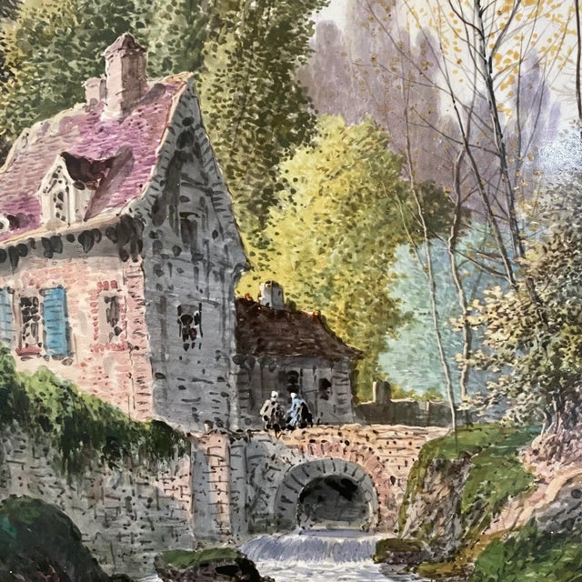 Impressionist 19th Century French Impressionist Painting on Porcelain: Bridge Over the River by Paul Langlois, Framed For Sale - Image 3 of 12