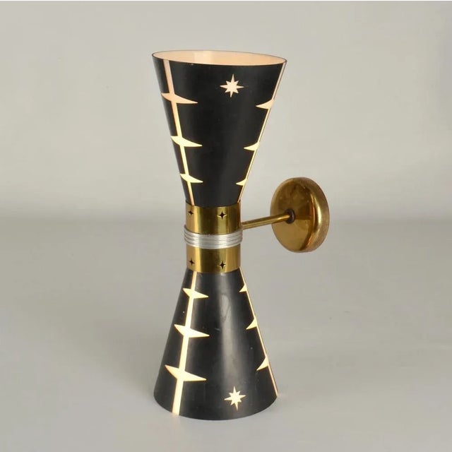 Hourglass Wall Lights in Black and White Glass, 1950s, Set of 2 For Sale - Image 4 of 13