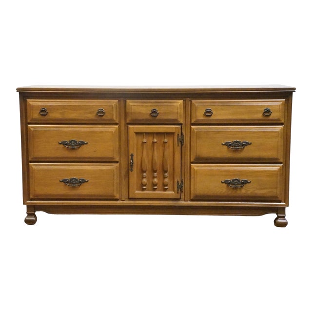 Sumter Cabinet Co. Solid Oak Mediterranean Style 63" Triple Dresser For Sale