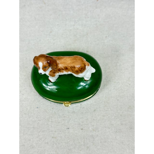 Green Vintage Cavalier Spaniel Box For Sale - Image 8 of 9