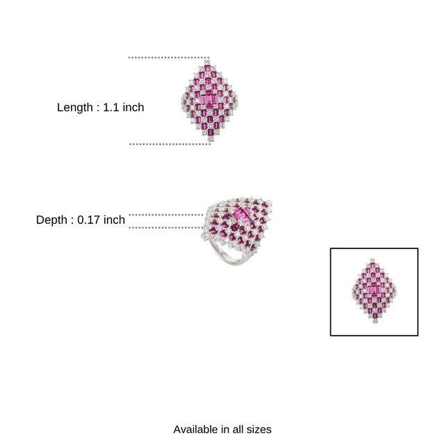 Sterling Silver Marquise Cluster Ring With Pink & Clear Cubic Zirconia Stones- Size 6 For Sale - Image 9 of 10