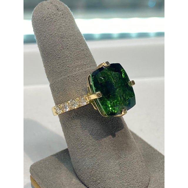 Cushion Large Green Tourmaline Diamond Cocktail Compass Statement 18 Karat Yellow, Size 7 For Sale - Image 10 of 10