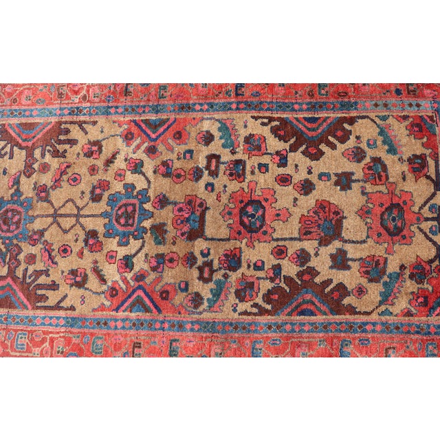 Antique Persian Hamadan Long Runner With Geometric Motifs in Light Camel Field For Sale In Atlanta - Image 6 of 13