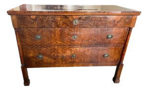 19th Century Italian Walnut Burl Empire Commode / Chest of Drawers