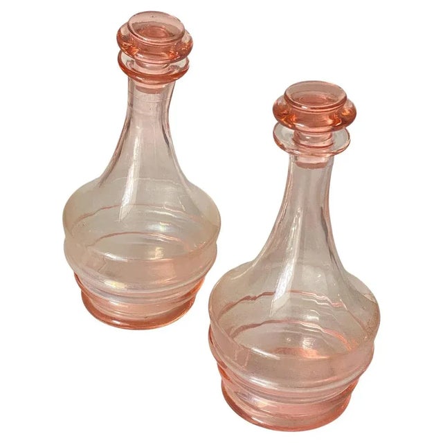 Pink Vintage Decorative Pink Glass Bottles, France, 1940, Set of 2 For Sale - Image 8 of 8