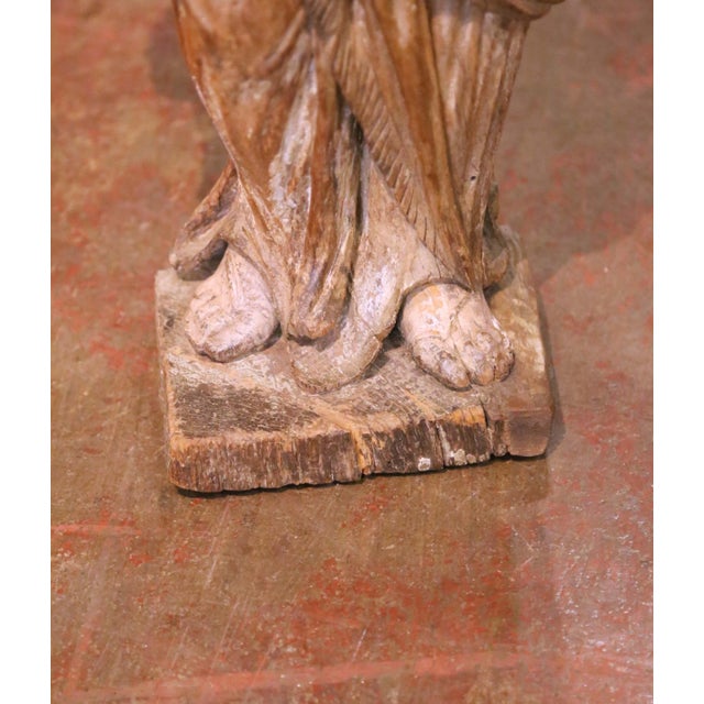 Wood 17th Century French Louis XIV Carved Polychrome Devotional Female Saint Figure For Sale - Image 7 of 9